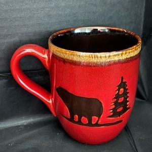 HOMESTUDIO, Woodland Mug Cup RED Woodland & Animal Scenes Black Bear